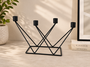 Modern <b>Black</b> Metal 4-Candle Holder Stand Geometric <b>Candelabra</b> for Home Decor Table Centerpiece for Dining, Living Room & Wedding - Product Image 1