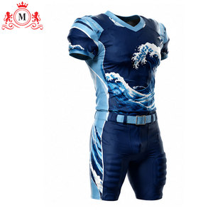 Uniforme de football américain pour homme, design ondulé par sublimation, polyester bleu respirant, jersey et pantalon sans couture par fusion par détection de pointes - Product Image 4
