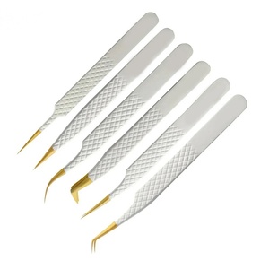 Ensemble de pinces à cils de précision en acier inoxydable à pointe lisse plaqué or pour l'application de faux cils - Product Image 4