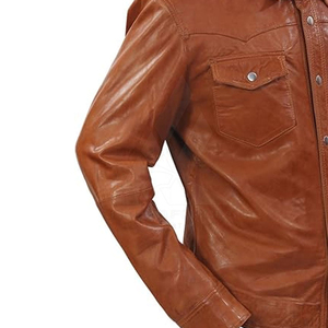 Men's Brown Satin Anti-Wrinkle ODM Casual Moto T-<b>Shirt</b> Full Sleeve Stand Collar Solid Color Winter Wear - Product Image 2