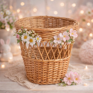 Ecowoodies Round Rattan Waterproof <b>Storage</b> Basket Handcrafted Rustic Style <b>Stackable</b> Food <b>Container</b> for Bathroom Use - Product Image 2
