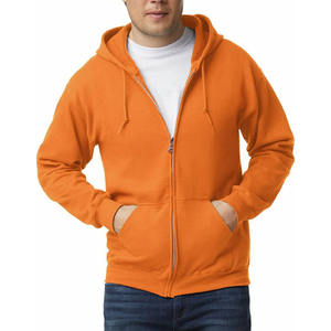 <b>Men's</b> <b>Orange</b> Full Zip <b>Hoodie</b> Cotton Fleece Casual Hooded Sweatshirt Regular Fit Solid Color Autumn Wear - Product Image 1