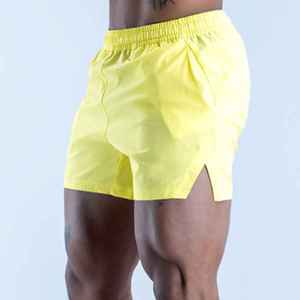 Shorts décontractés tricotés pour hommes, jaunes, couleur unie, taille élastique, avec poches, séchage rapide, taille mi-haute, OEM ODM personnalisé - Product Image 5