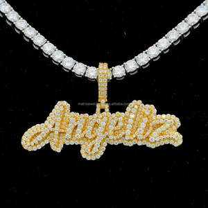 10K Gold <b>diamond</b> pendant with matching 3mm tennis <b>chain</b> in Sterling silver with <b>VVS</b> moissanite <b>diamond</b> jewelry - Product Image 1