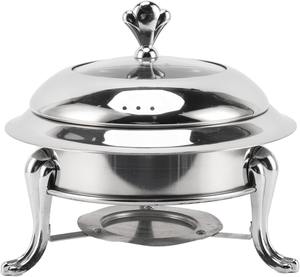 Plat à chafing de luxe argenté avec couvercle en verre, chauffe-plat rond en acier inoxydable pour buffet d'hôtel et traiteur de banquets de mariage - Product Image 1