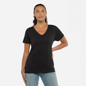 T-shirt à manches courtes pour femme, col en V, 100% coton biologique de luxe, pré-rétréci, certifié GOTS, doux, respirant, classique - Product Image 1