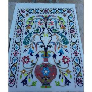 Panneaux et carreaux muraux floraux en marbre incrusté, modernes, faits à la main, imperméables et ignifuges pour usage domestique et de divertissement - Product Image 3