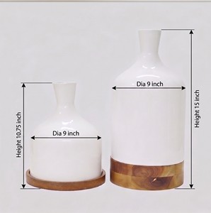 Vase enduit de poudre de qualité supérieure avec socle en bois Vente chaude Vase à fleurs blanches Meilleur vase de style classique pour la maison de luxe - Product Image 6