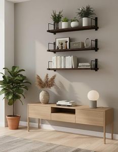 Countryside <b>Rustic</b> Wooden Wall Mounted Coat Rack <b>Shelf</b> With rack wall <b>shelf</b> for living room wall - Product Image 6