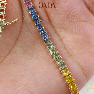 สร้อยข้อมือเพชรทรงเจ้าหญิงสีรุ้งสำหรับผู้หญิง ชุบทอง เครื่องประดับหรูหราสำหรับใส่ทุกวัน - Product Image 5