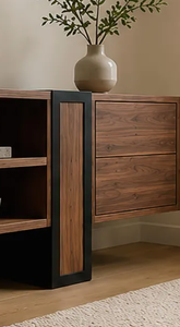 Mueble de TV Moderno Industrial de Nogal con Estructura Metálica, 4 Cajones y Estante Abierto, Consola de Almacenamiento Multimedia para Sala de Estar, Proveedor de Muebles - Product Image 6