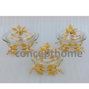 Couvre-plat et base en métal plaqué or de haute qualité, robustes et décorés de fleurs, pour une casserole en verre de qualité supérieure - Product Image 3