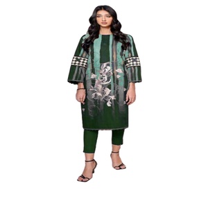 Nueva llegada ocasión especial alta calidad 3 piezas mujeres Salwar Kameez conjunto impreso césped camisa bordado escote indio - Product Image 1