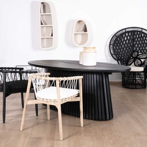 Mesa de comedor Vandana Ivory Space de 210 cm en teca negra con pedestal central calado Dutipi - Product Image 6
