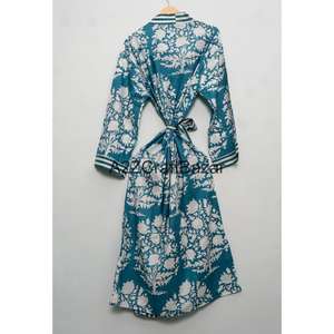 Design Stylish Fashionable Soft Casual Floral Pattern Colorful Cotton <b>Kimono</b> Robe Adjustable <b>Belt</b> Front V-neck Summer - Product Image 5