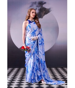 Magnifique sari indien en soie satinée avec imprimé floral, idéal pour les fêtes et les occasions spéciales, vêtements élégants pour femmes - Product Image 1