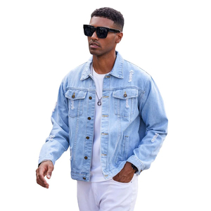 Customized Denim Jeans Jacket <b>Button</b> Closure Sky Blue Color Fashionable Casual Fit Street Type Denim Jacket With OEM Service - Product Image 3
