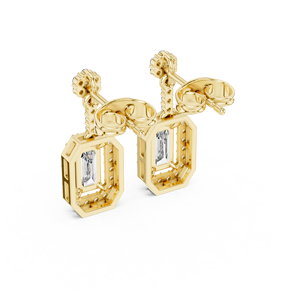 Baguette Cut Lab Grown Diamond Earring 14K 18K Solid Gold Halo Drop Stud Push <b>Back</b> Earring DEF VVS Engagement Earring Wholesale - Product Image 5