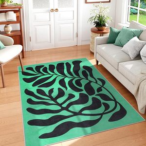 Tapis d'intérieur en coton vert à poils moyens, imperméable et lavable - Excellent choix pour la décoration de la maison - Product Image 1