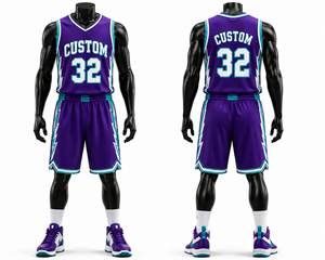 Custom Men's Purple Basketball Jersey Set V-Neck Sleeveless Sublimated Breathable Uniform All Seasons Adult <b>Athletic</b> Fit - Product Image 1
