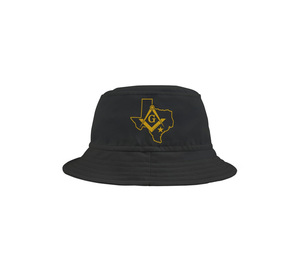 Sombrero de pescador Master Mason Blue Lodge - Bordado negro con el emblema de Texas Mason Square and Compass - Product Image 1