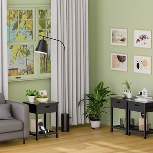 <b>Small</b> Spaces Living Bamboo Nightstand with Open Shelf and Drawer <b>Storage</b> End <b>Table</b> for Bedroom or Office - Product Image 6