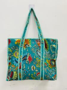 กระเป๋าโท้ทผ้าฝ้ายสีน้ำเงินขนาดใหญ่ลายดอกไม้พิมพ์ลายทำมือสำหรับผู้หญิง เหมาะสำหรับใช้ในตลาด ชายหาด และการเดินทาง - Product Image 3