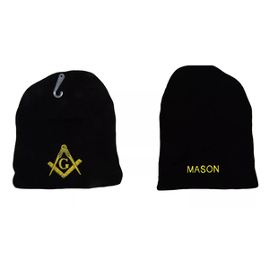 8" Black Masonic Beanie Cap With Starburst Freemason <b>Winter</b> Cap 2026 High Quality Wholesale Customized Knitted Beanies - Product Image 2
