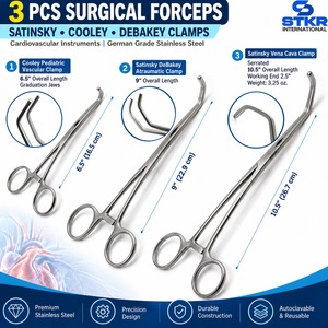 Pinzas Quirúrgicas 3 Piezas Stainky Cooley Debakey, Pinzas Cardiovasculares de Acero Inoxidable de Grado Alemán - Product Image 1