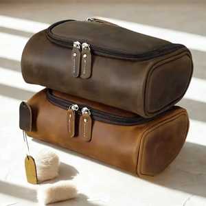 Vintage Genuine Leather Toiletry Bag Mens Dopp <b>Kit</b> Travel Wash Bag <b>Shaving</b> <b>Kit</b> Organizer Wholesale Supplier TYG-0263 - Product Image 6