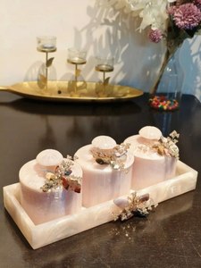 New Arrival 2026 Floral pearl decor Cylinder shape design Glam design jar Durable 250ml capacity Resin storage cylinder - Product Image 3