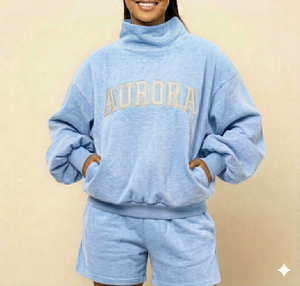 Conjunto de Top de Cuello Alto y Pantalones Cortos para Mujer, Cómodo, Cálido, Ajuste Holgado, Sensación Suave, Estilo Diario, Ropa Elegante - Product Image 1