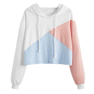 Sweat-shirt en tricot 100% coton pour femme, à capuche, color-block, coupe courte, design asymétrique, manches longues, décontracté, pour l'automne - Product Image 1