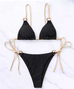 Conjunto de Bikini Personalizable con Micro Bra, Estampados de Frutas, Animales y Lisos, Decoraciones de Encaje con Pedrería, Logotipo en la Parte Delantera de la Cintura - Product Image 4