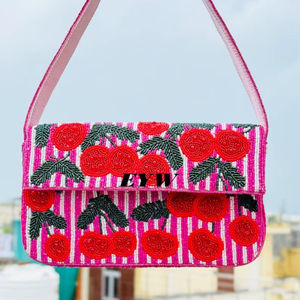 Bolso de mano vintage a rayas con cuentas y cierre de cremallera para fiesta, estilo Lady Fashion - Product Image 1