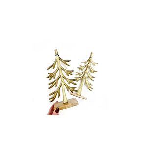 Sculpture d'arbre moderne en métal doré avec base en bois de manguier, figurine de table de luxe, artisanat décoratif en gros pour la maison et le salon - Product Image 1