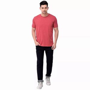 เสื้อยืดคอกลมแขนสั้นสีแดงสำหรับผู้ชาย ผ้าฝ้าย 100% ทรงปกติ สวมใส่สบาย สีพื้น ผ้าเจอร์ซีย์ถัก - Product Image 2