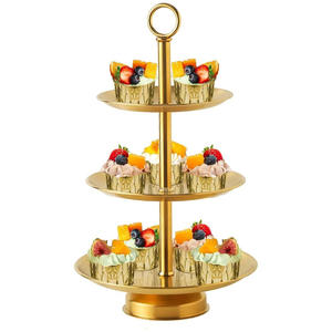 Expositor de Pasteles de Acero Inoxidable de Tres Niveles de Primera Calidad con Acabado Elegante para Dulces Navideños, Golosinas y Pasteles - Product Image 1