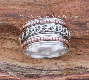 Spiral Band <b>Two</b> Tone 925 Sterling Silver Vintage Boho Style Wedding Party Engagement <b>Ring</b> Customizable Gift - Product Image 2