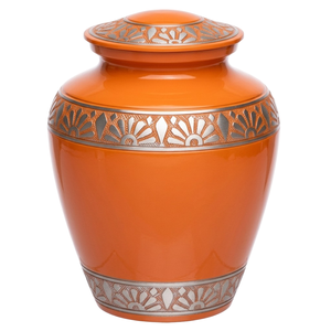 Urna Funeraria de Aluminio con Acabado Azul para Adultos, Urna Conmemorativa con Banda Floral Dorada Decorativa para Cenizas Humanas - Product Image 6
