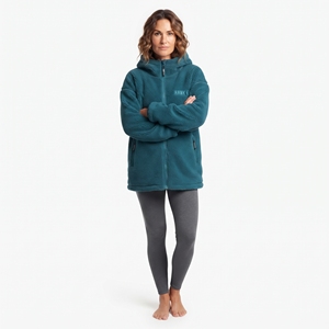 <b>Women's</b> Oversized Hooded <b>Sherpa</b> Fleece <b>Jacket</b> Solid Color Front Logo Winter Wear full Zip Hoodie - Product Image 3