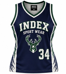 Maillot de basket-ball INDEX pour femmes, bleu marine, col en V, sans manches, numéro 34, vêtements de sport en maille respirante - Product Image 1