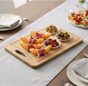 Planche à découper en bambou rectangulaire avec poignée et rainure pour les jus, pour la cuisine - Product Image 2