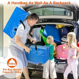 4 contenitori in plastica blu resistenti e riutilizzabili, borse portaoggetti multiuso con cerniera per traslochi - Product Image 5