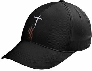 Unisex <b>Black</b> 6-Panel <b>Baseball</b> <b>Cap</b> With Embroidered Cross And Flag Design Casual Wear Adjustable Fit - Product Image 5