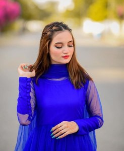 Robe longue de soirée Anarkali bleue, infroissable, en acrylique, tenue de fête pour femme - Product Image 3