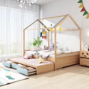 Giữa Thế Kỷ Retro Nôi trẻ em bằng gỗ giường Montessori Giường trẻ em cây Toddler nhà bé giường