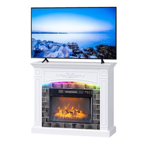 Mobile TV Minimalista Bianco Shaker da 43 Pollici con Camino Integrato, Luci RGB e Supporto per TV LED, per Soggiorno (Estensibile fino a 18 Pollici) - Product Image 1