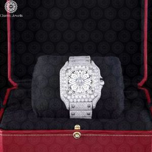 Montre carrée de luxe pour femme Charm_Jewells en acier inoxydable avec lunette sertie de diamants, verre saphir, mouvement à quartz analogique et fermoir pliant - Product Image 2