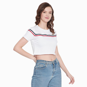 Nouveautés : Tops courts pour femmes de qualité supérieure, tops courts unis, impression de logo personnalisée, streetwear, séchage rapide, légers, t-shirts pour femmes - Product Image 3